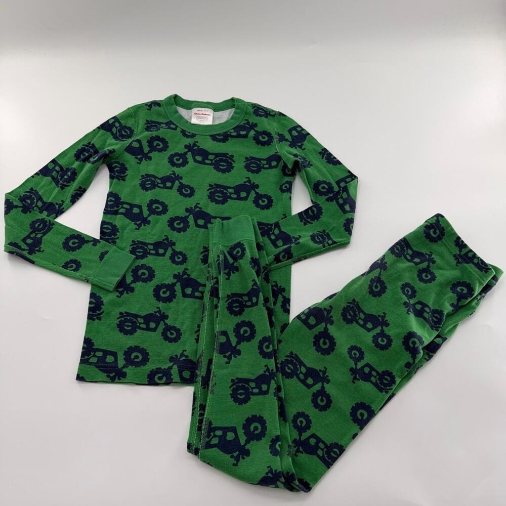 Hanna Andersson Green Blue Motorcycle Dirt Bike Pattern Kids Long John PJ Pajama